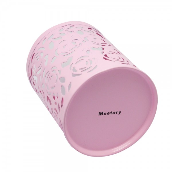  Meetory Hollow Rose Cosmetic Metal Pencil Holder Stationery Container Organizer (Pink)